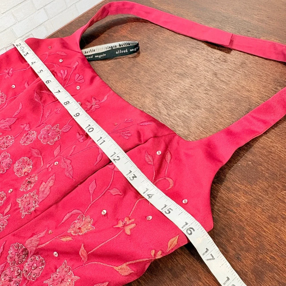 Womens Red Satin Halter Corset Top Small Embroidered Beaded Y2K Coquette Party